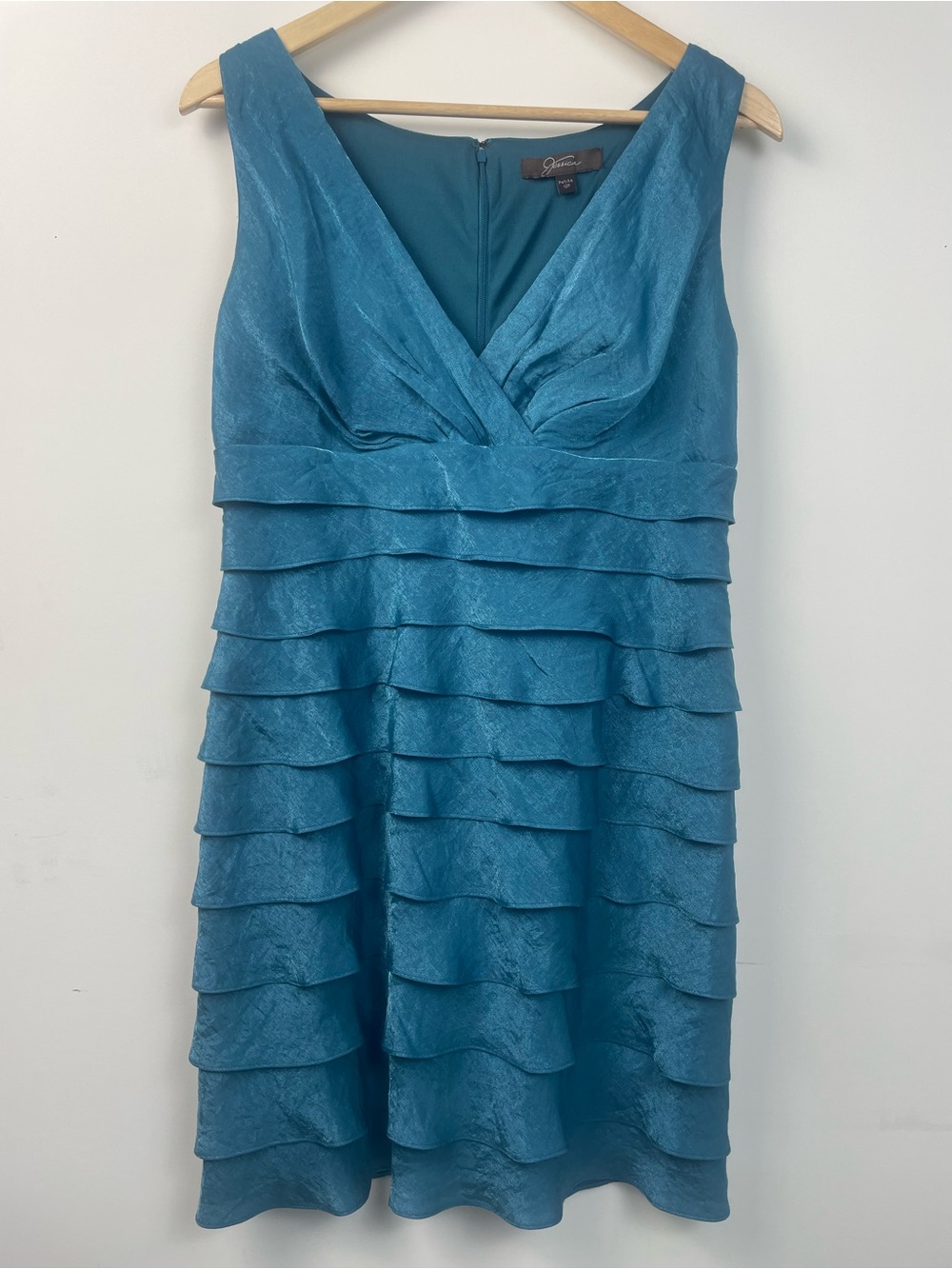 Jessica Teal Blue Tiered Ruffle Cocktail Dress Size Petite 12P